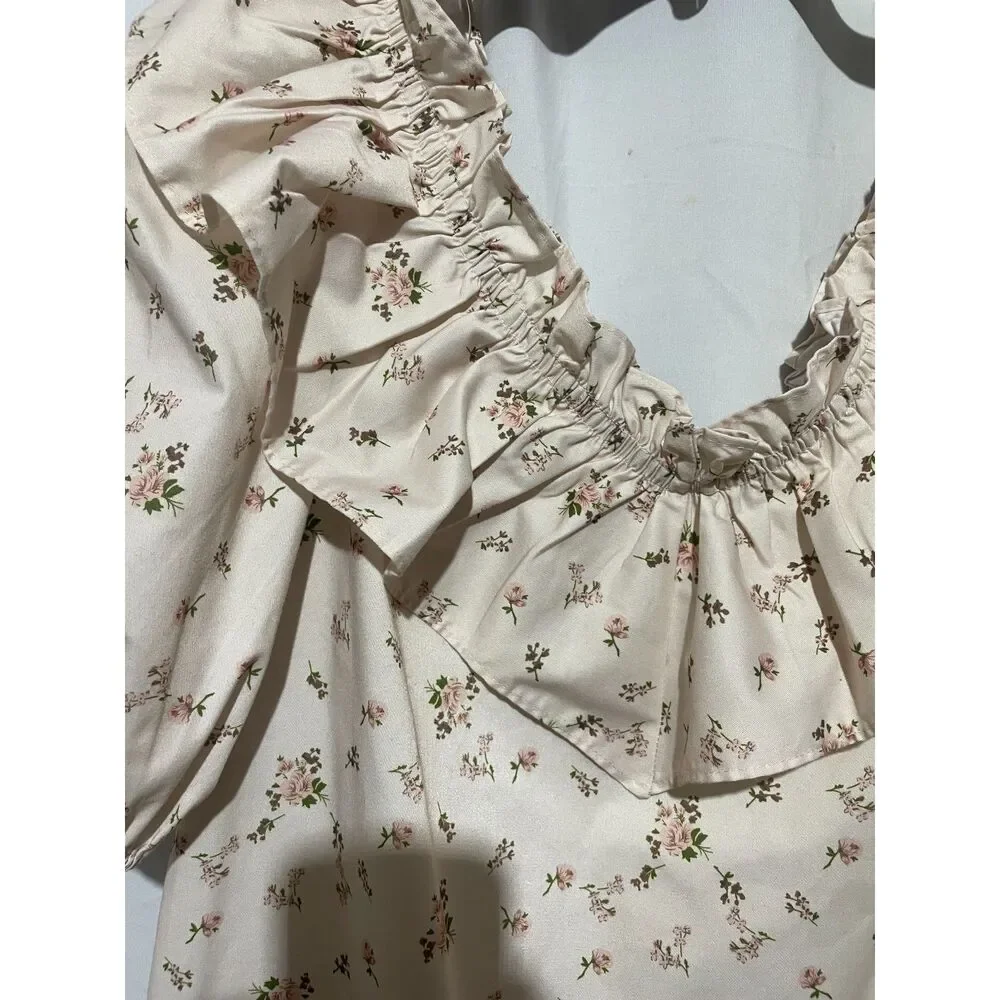 NWT Hyacinth House Romantic Ruffle Blouse Small Puff Sleeve Floral Cottagecore